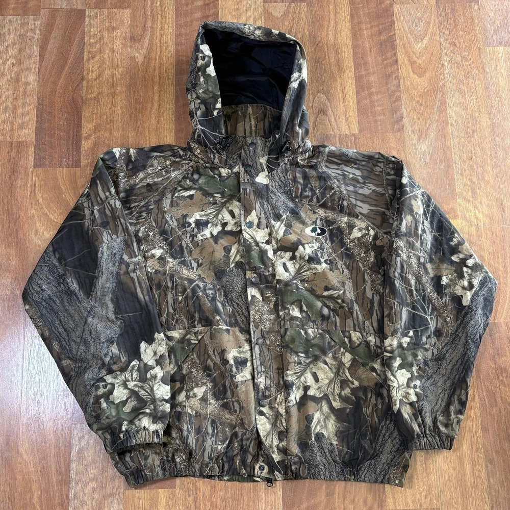 Mossy Oak Jacket Mens XL Brown Camo Hooded Nylon Windbreaker Hunting Outdoor